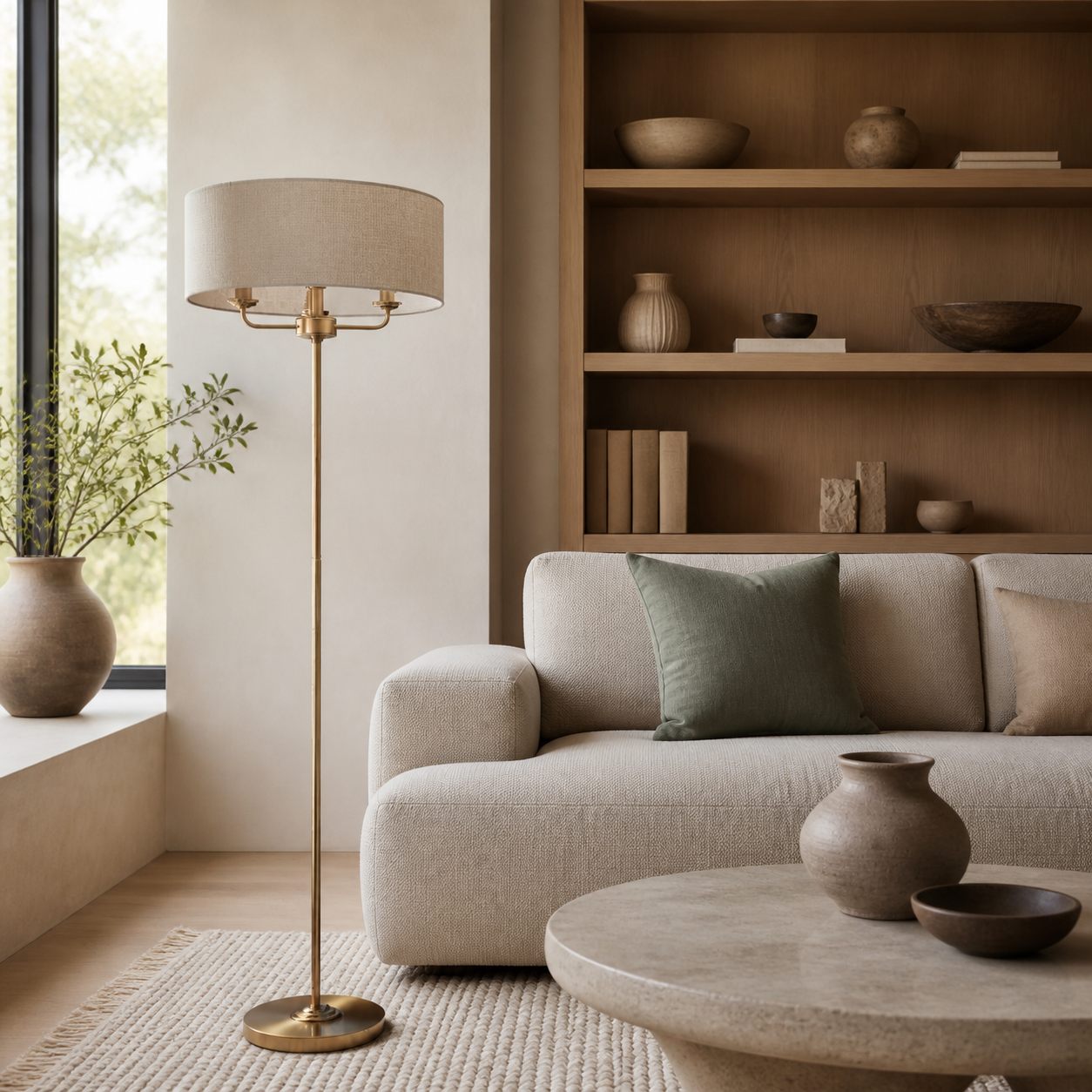 Tela Drum Shade Floor Lamp - Contemporary Fabric Standing Lamp for Home Office