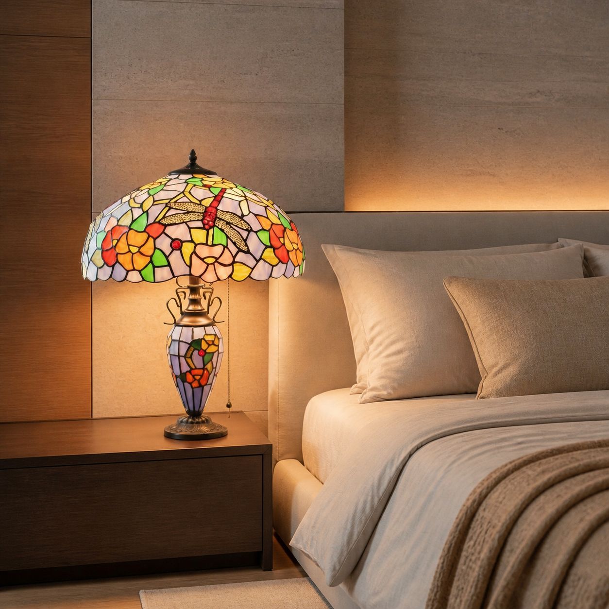 TF Keswick Dragonfly Tiffany Table Lamp – Handcrafted Stained Glass Shade for Living Room or Bedroom