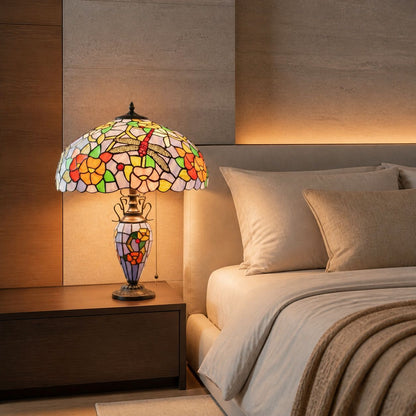 TF Keswick Dragonfly Tiffany Table Lamp – Handcrafted Stained Glass Shade for Living Room or Bedroom