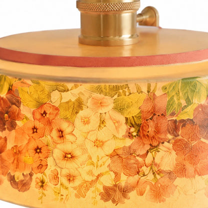 Vintage floral ceramic pendant light detail and room view
