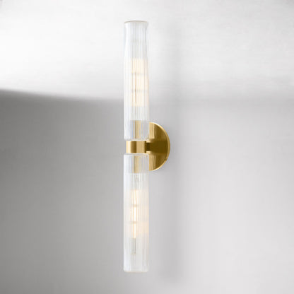 Rivora Modern Fluted Glass Wall Light - Double Short Indoor Outdoor Sconce