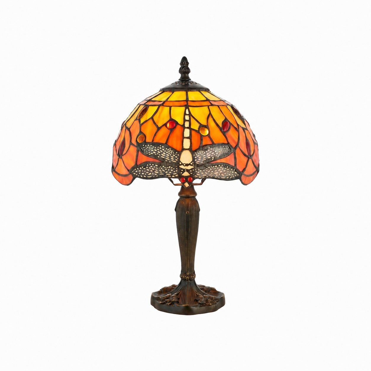 TF Dragonfly Hand-Cut Table Lamp – Vintage Stained Glass for Bedroom or Living Room