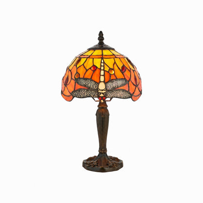 TF Dragonfly Hand-Cut Table Lamp – Vintage Stained Glass for Bedroom or Living Room