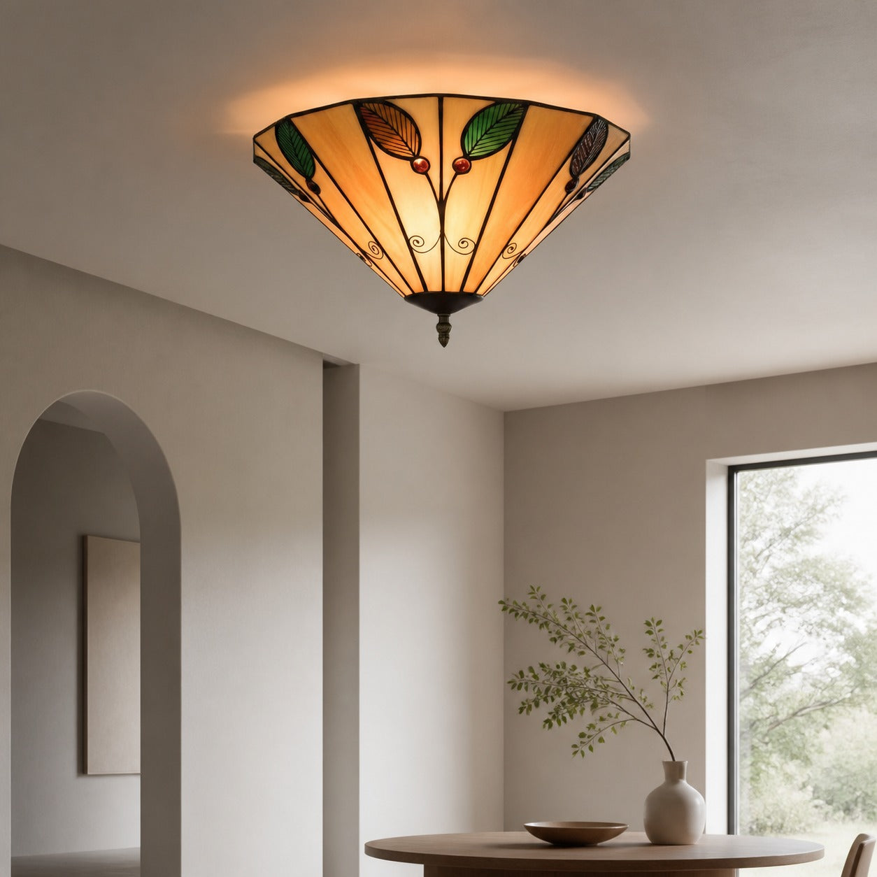 TiffStar Leaf Deckenleuchte mit Kunstglasschirm für das Wohnzimmer