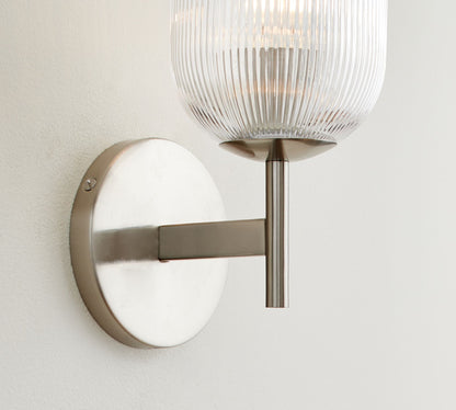Bravira Ribbed Glass Sconce - Metal Wall Light with Clear Glass Shade