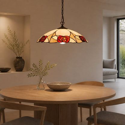 TF Ingram Tiffany Pendant Light – Vintage Handcrafted Stained Glass Floral Shade for Dining Room