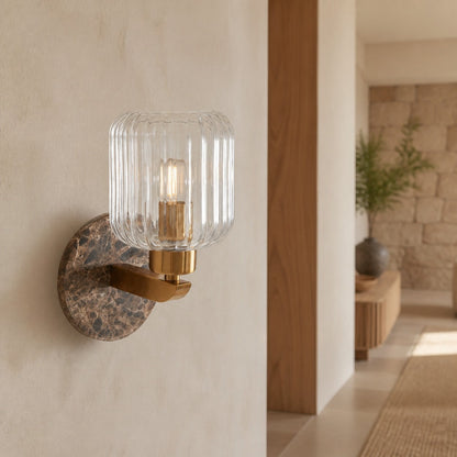 Korlisse Modern Marble Wall Light - Vintage Brass & Clear Glass Accent for Living Room and Hallway
