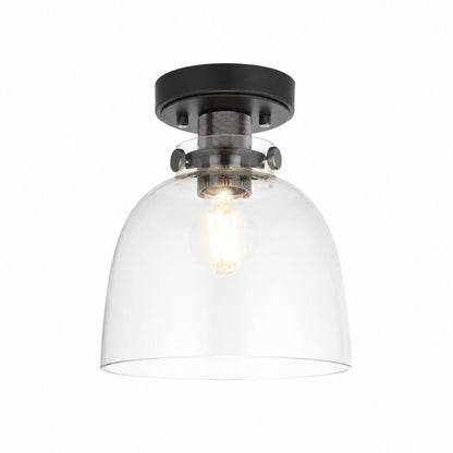 Ravion Knurled Chrome Ceiling Light Industrial Glass Shade - Living Room