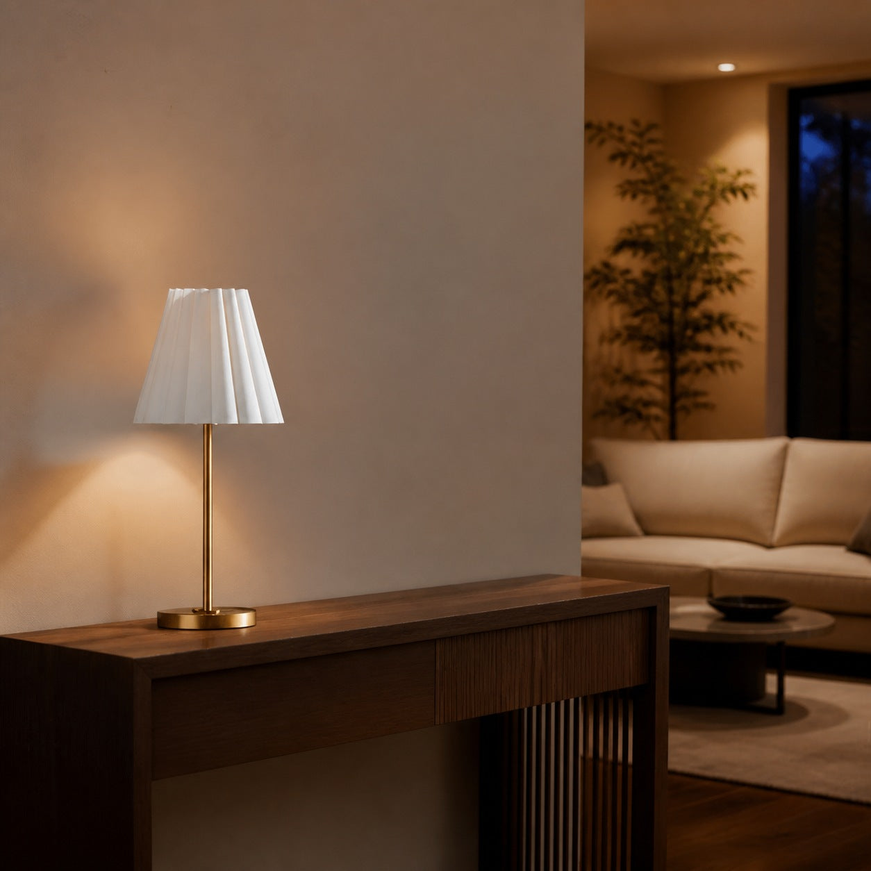 Ruffmeto Transitional Slim Table Lamp – Sculptural Shade Lighting for Living Room or Bedroom