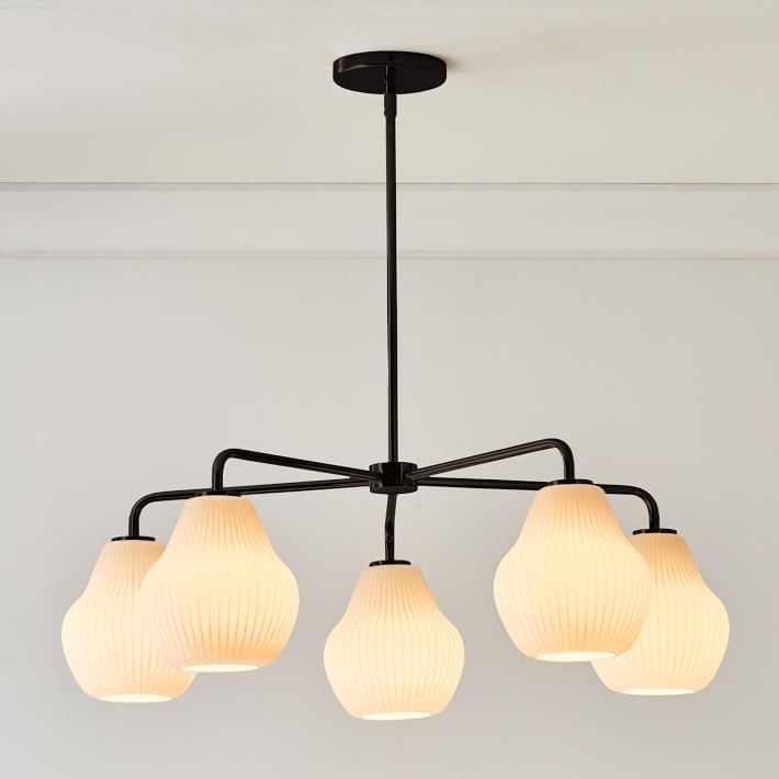 Rivrona 5-Light Chandelier for Entryway - Ribbed Glass Modern Lighting