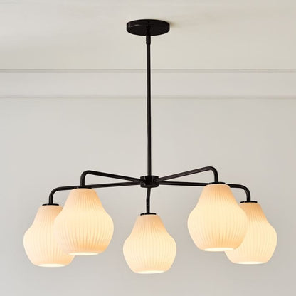 Rivrona 5-Light Chandelier for Entryway - Ribbed Glass Modern Lighting