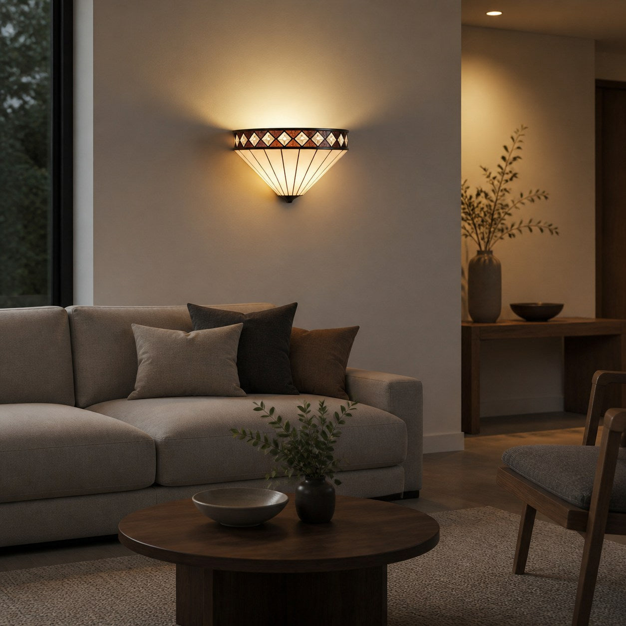 TF Fargo Art-Deco-Wandleuchte mit Rautenmuster – Glaswandleuchte für Flur und Schlafzimmer