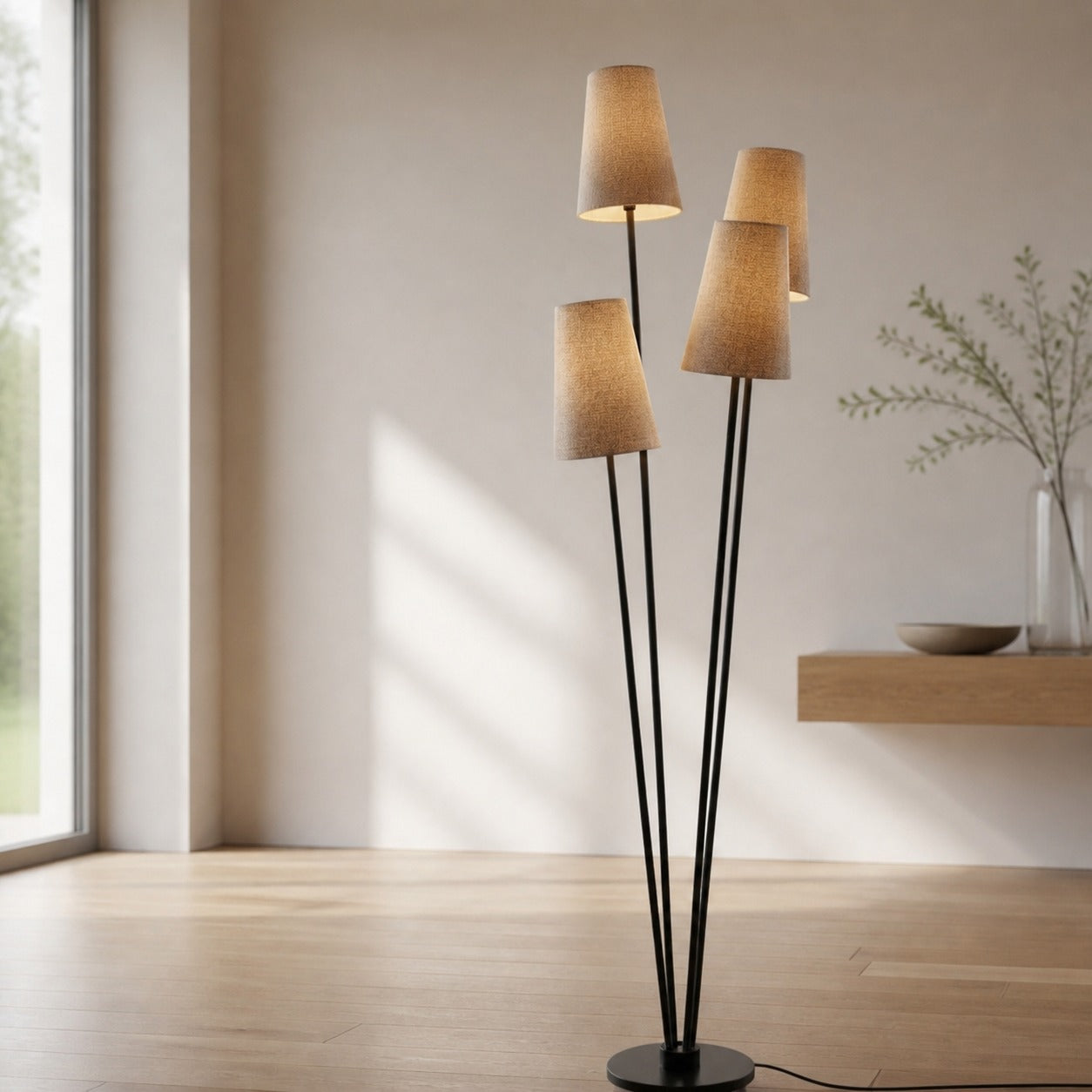 Duova 4 Light Floor Lamp – Fabric Shade Floor Lamp for Reading Corners or Living Spaces