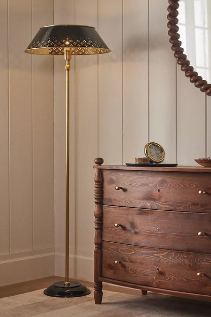 Auriglow Perforated Brass Floor Lamp – Space Age Style for Living Room or Bedroom