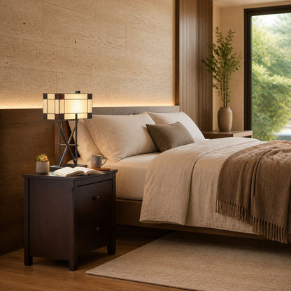 TF Manchester Table Lamp – Vintage-Inspired Stained Glass Table Light for Reading Nook or Bedroom