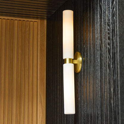 Rivora Modern Fluted Glass Wall Light - Double Short Indoor Outdoor Sconce