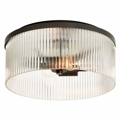Bravira Flush Mount Ceiling Light - Ribbed & Bubbled Glass Metal Light