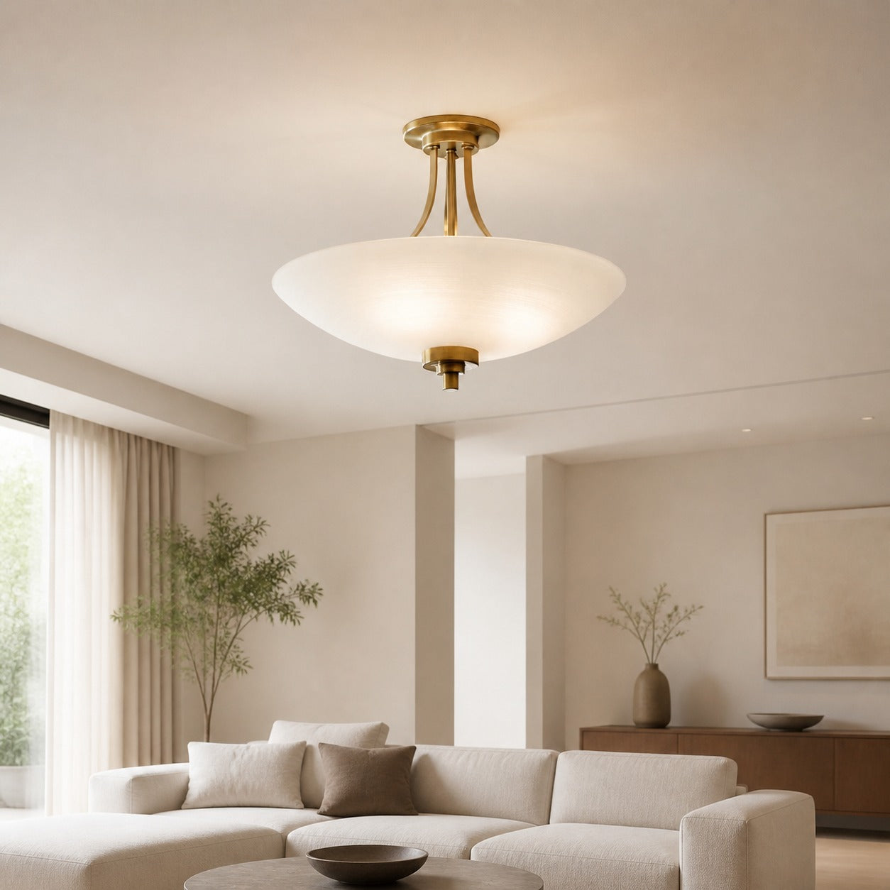 Lunetal Timeless Three-Arm Structure Semi Flush Chandelier – Vintage Pendant Light for Bedroom or Entry