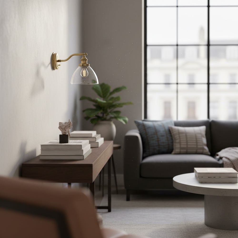 Adjustable Hansen Brass Wall Sconce - Clear Glass Design