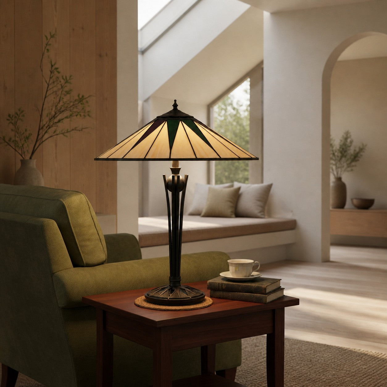TF Dark Star Tiffany Style Geometric Shade Table Lamp for Bedroom and Accent Lighting