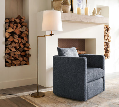 Rowan Adjustable Iron Task Floor Lamp with Linen Shade for Modern Living Rooms and Offices