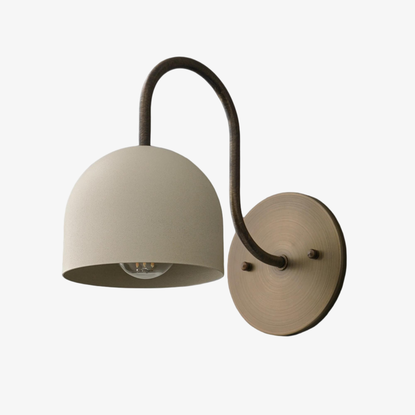 Curva Metal  Industrial Wall Sconce - Curved Brass Arm - Hammered Dome Light Fixture