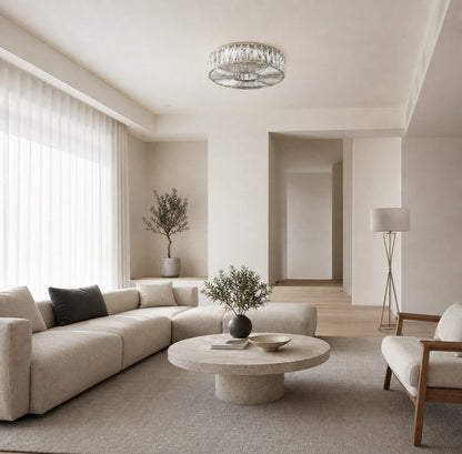 Glomar Glass Round Flush Ceiling Light - Modern Metal Glass Finish Living Areas