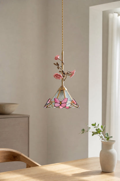 Lalique Rose Glass Pendant Lamp