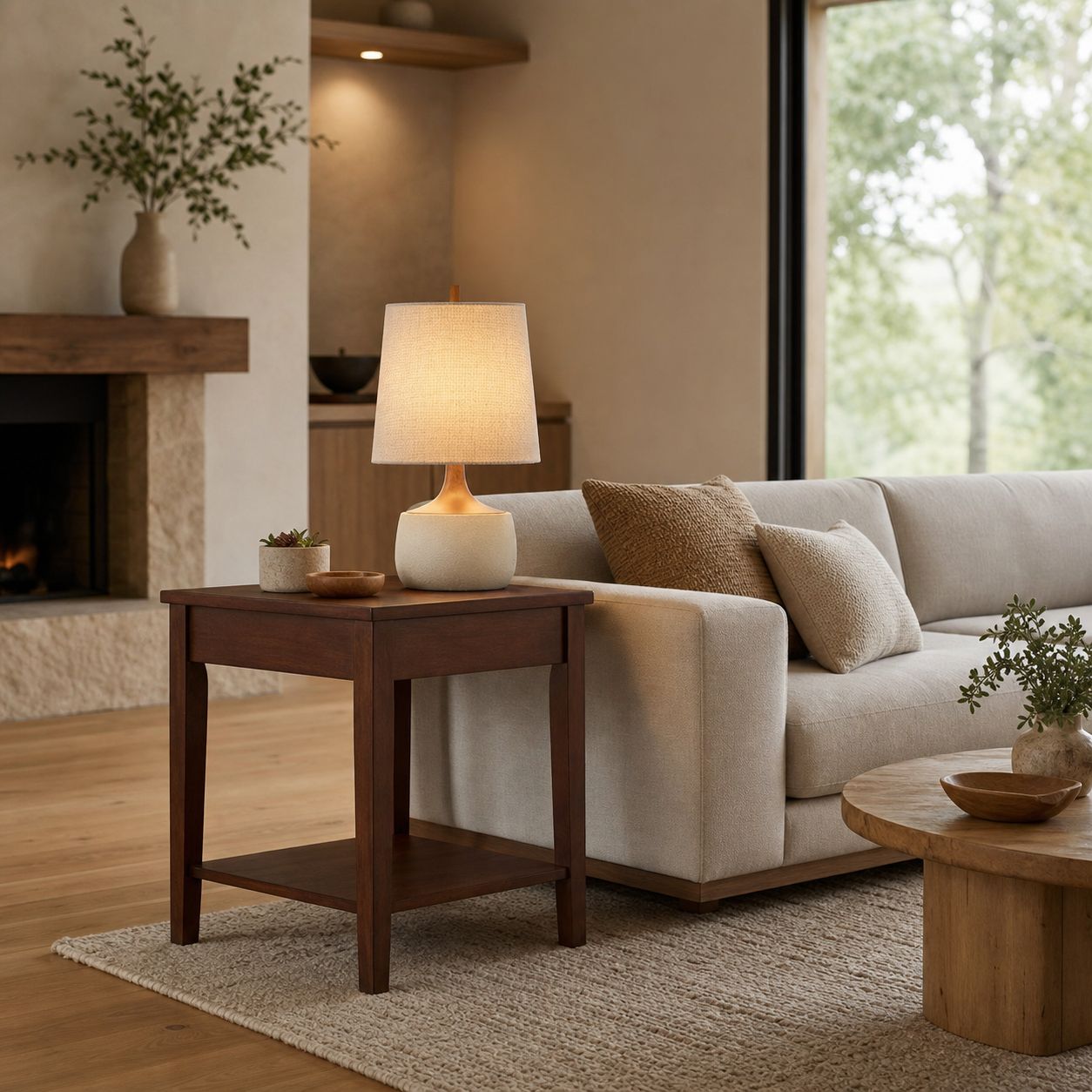 外观版权-Avero Contemporary Table Lamp - Textured Cement Design for Living Room and Office