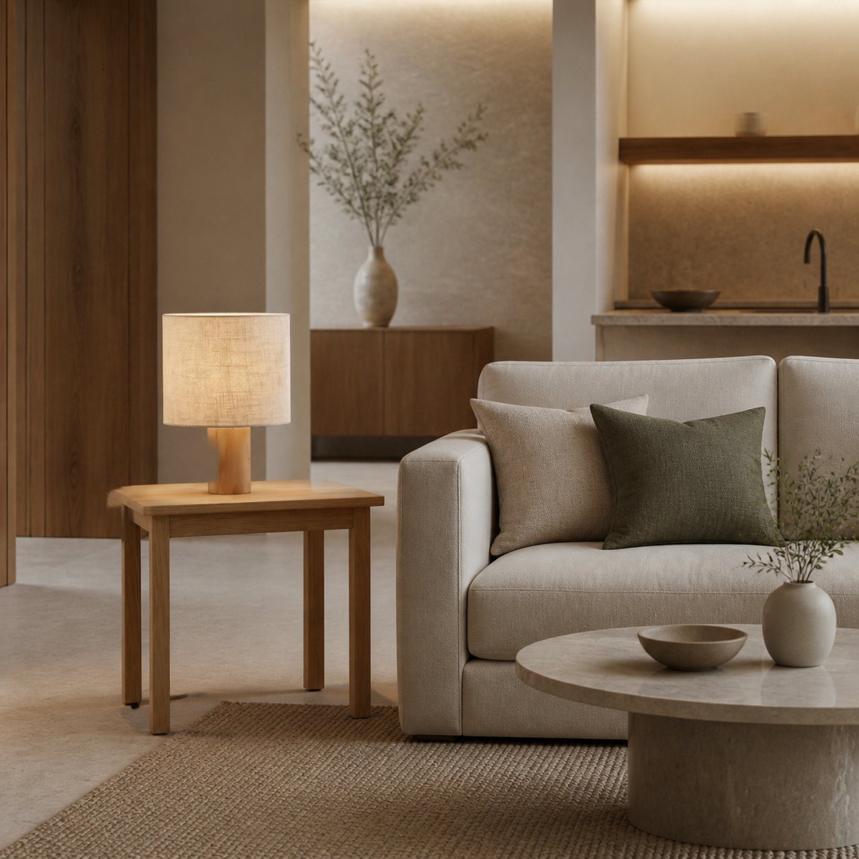 Linemora Simple Wooden Base Table Lamp - Natural Linen Cylindrical Shade for Living Rooms and Bedrooms