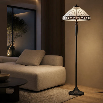 TF Fargo Geometrische Tiffany-Lampe – Akzentbeleuchtung aus bernsteinfarbenem und cremefarbenem Glas für Schlafzimmer oder Arbeitszimmer