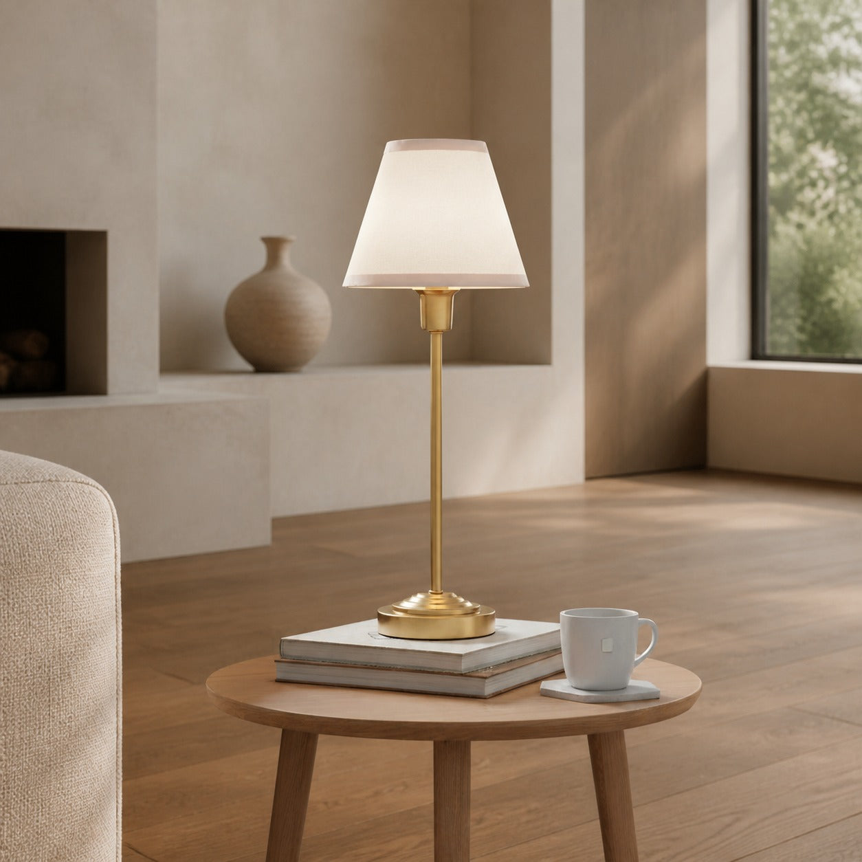 Bronzuno Schreibtischlampe mit strukturiertem Stoffbezug – Moderne Leuchte mit Metallfuß für Büros oder Lounges