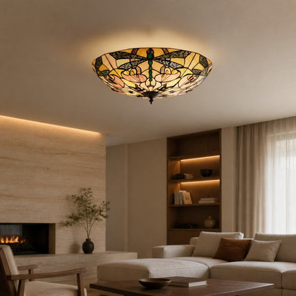 TF Ashton Tiffany Libellenmotiv Tiffany Glas-Aufbauleuchte - Übergangsstil für Schlafzimmer und Wohnzimmer