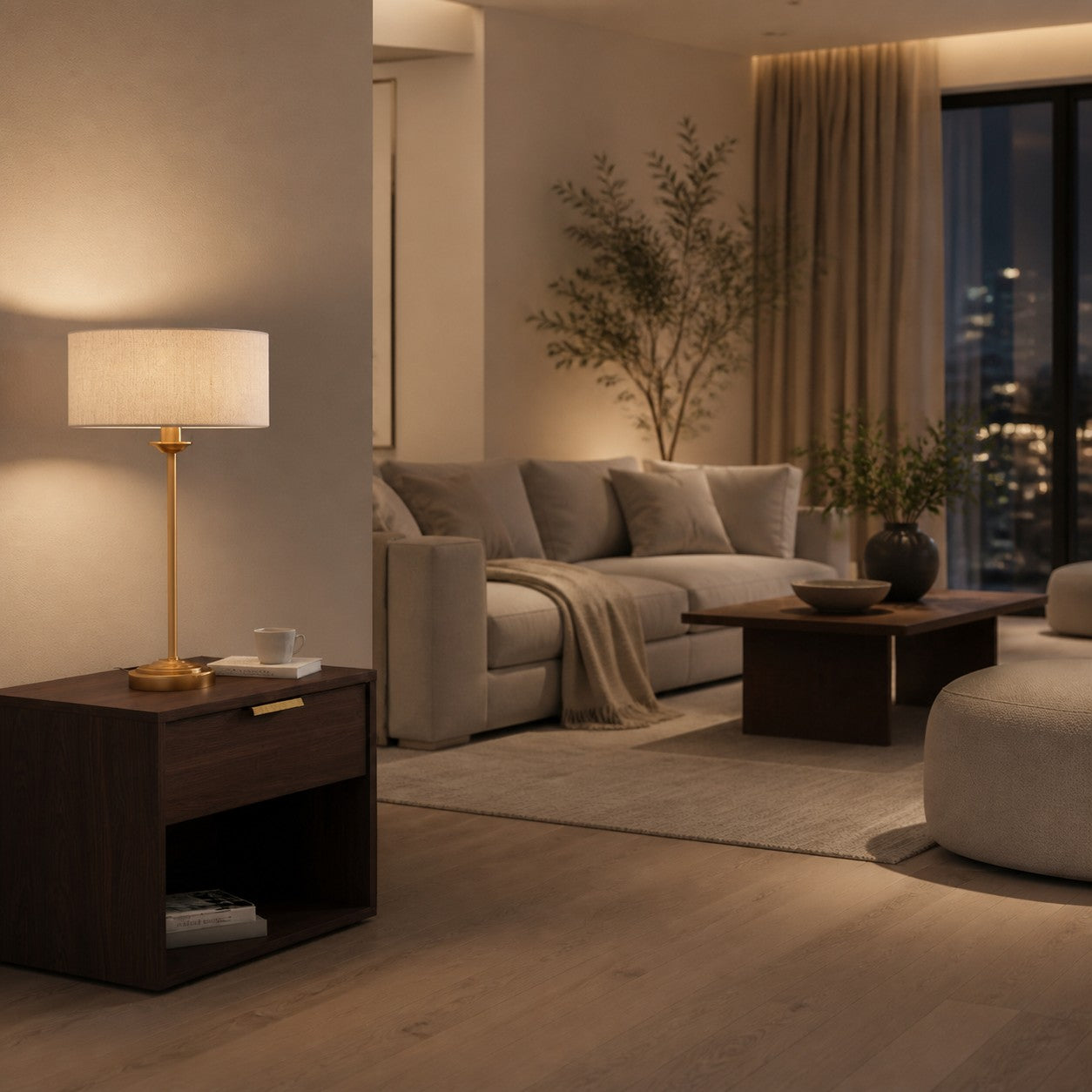 Tela Tischleuchte mit 1 oder 3 Leuchten – Modernes Leinen- und Metalldesign für Nachttisch oder Wohnzimmer