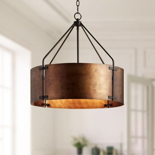 Antike Trommel-Pendelleuchte aus Messing – Vintage Industrieller Charme Loft Living