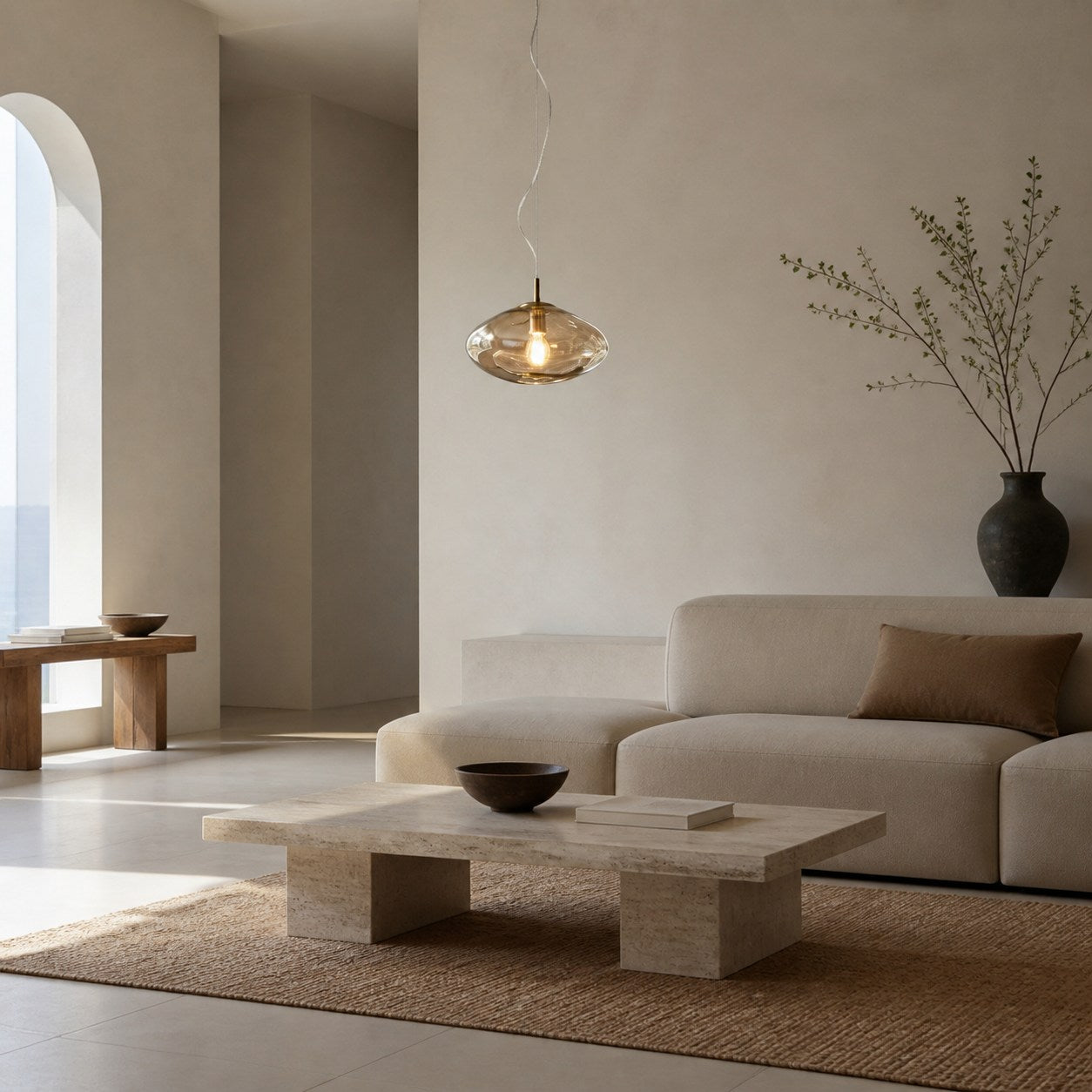 Glissora Soft Curved Glass Pendant Light - Hanging Pendant Glass and Metal for Dining and Kitchen Island