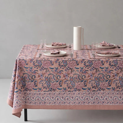 Rose mauve floral tablecloth on a dining table