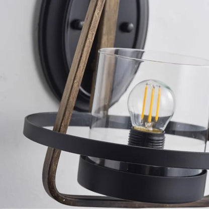 Clear glass shade and black metal lower ring detail