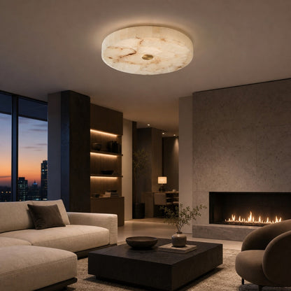 AlbaSphere Modern Round Ultra Thin Ceiling Lamp - Alabaster Contemporary Home Lighting