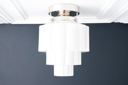 Geotower Glass Brass Ceiling Light – Art Deco Ribbed Globe Flush Mount