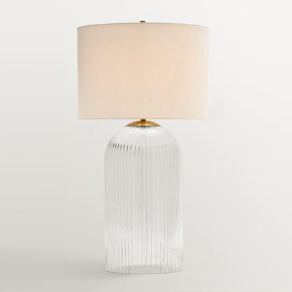 Bravira Strukturierte Glas Tischlampe mit klarer Leinen Schirm in zeitgemäßem Design für Wohnzimmer oder Homeoffice