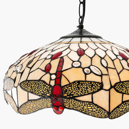 TF Dragonfly Blue Tiffany-Deckenleuchte – Jugendstil-Pendelleuchte aus Buntglas für Wohnzimmer