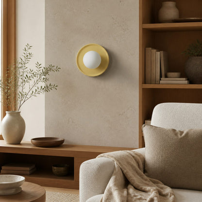 Solna Round Glass Wall Sconce with Ceramic Base—Minimalist Lighting for Bedroom or Hallway