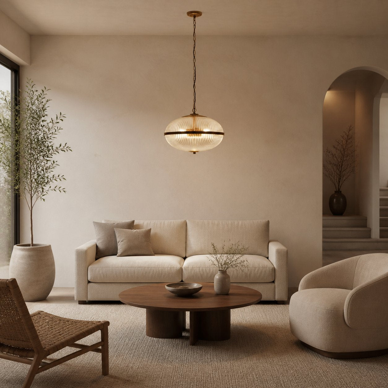 Moderne Luntra Pendelleuchte mit mehreren Leuchten und strukturiertem Glas für Schlafzimmer und Flure