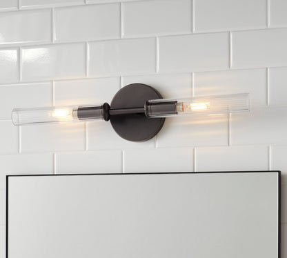 Bravira Ribbed Glass Wall Lamp - Tube Metal Light in Classic Finishes