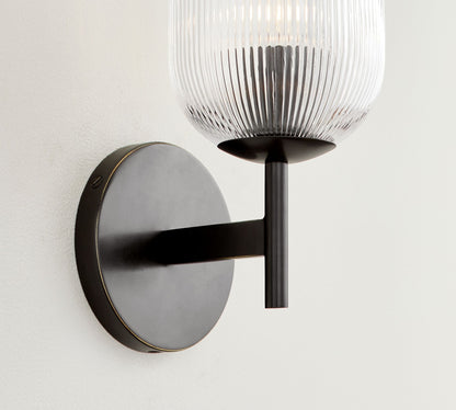 Bravira Ribbed Glass Sconce - Metal Wall Light with Clear Glass Shade