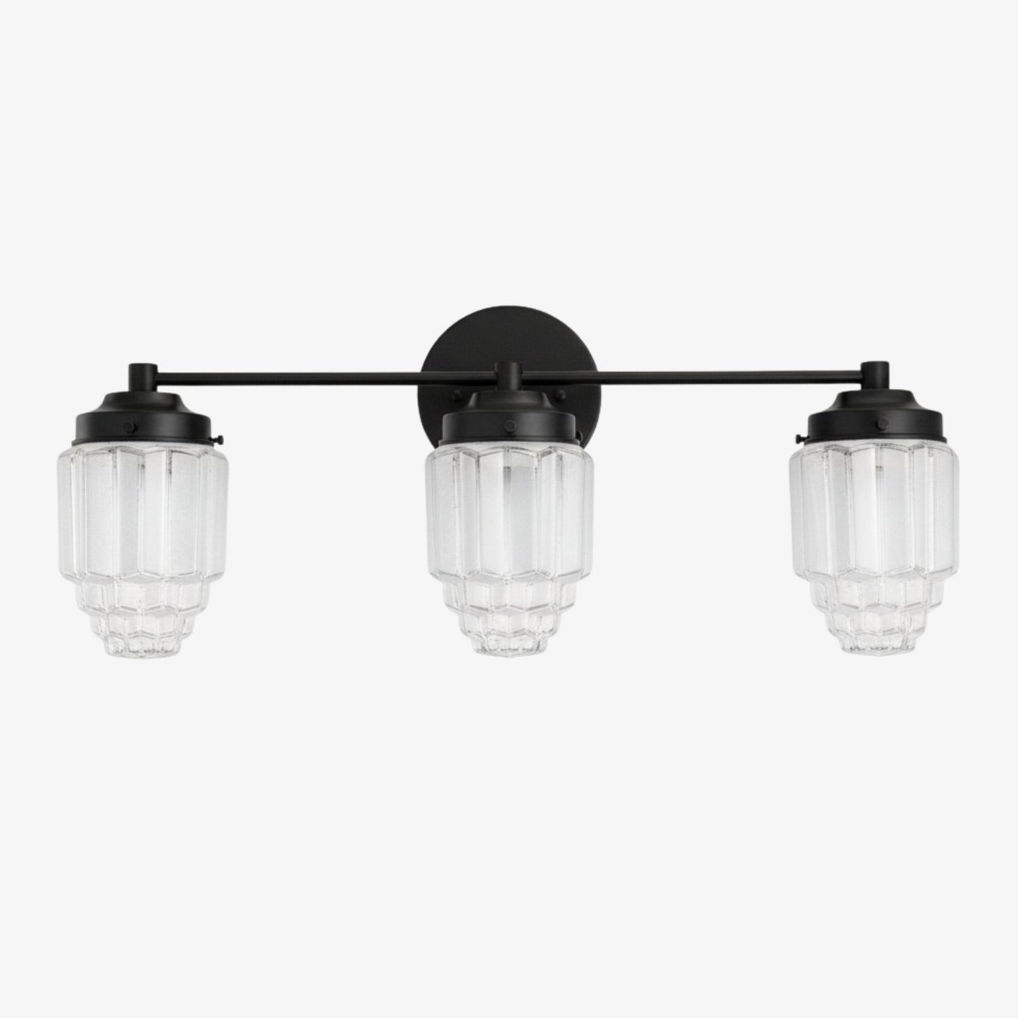 Tierlux Glass Vanity Light - Art Deco Bathroom Fixture with Skyscraper Shades