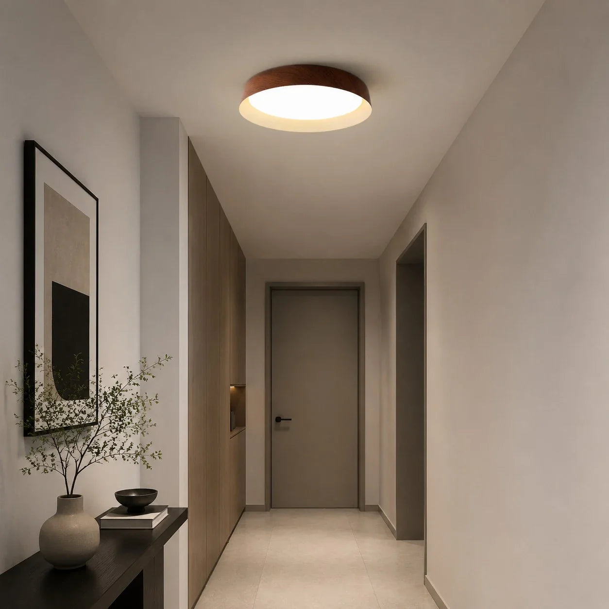 Wabi-Sabi Wood Color LED Flush Mount Ceiling Light
