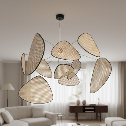 Rivana Modern Woven Rattan Chandelier – Metal Bamboo Pendant Light for Kitchens and Lounges N41