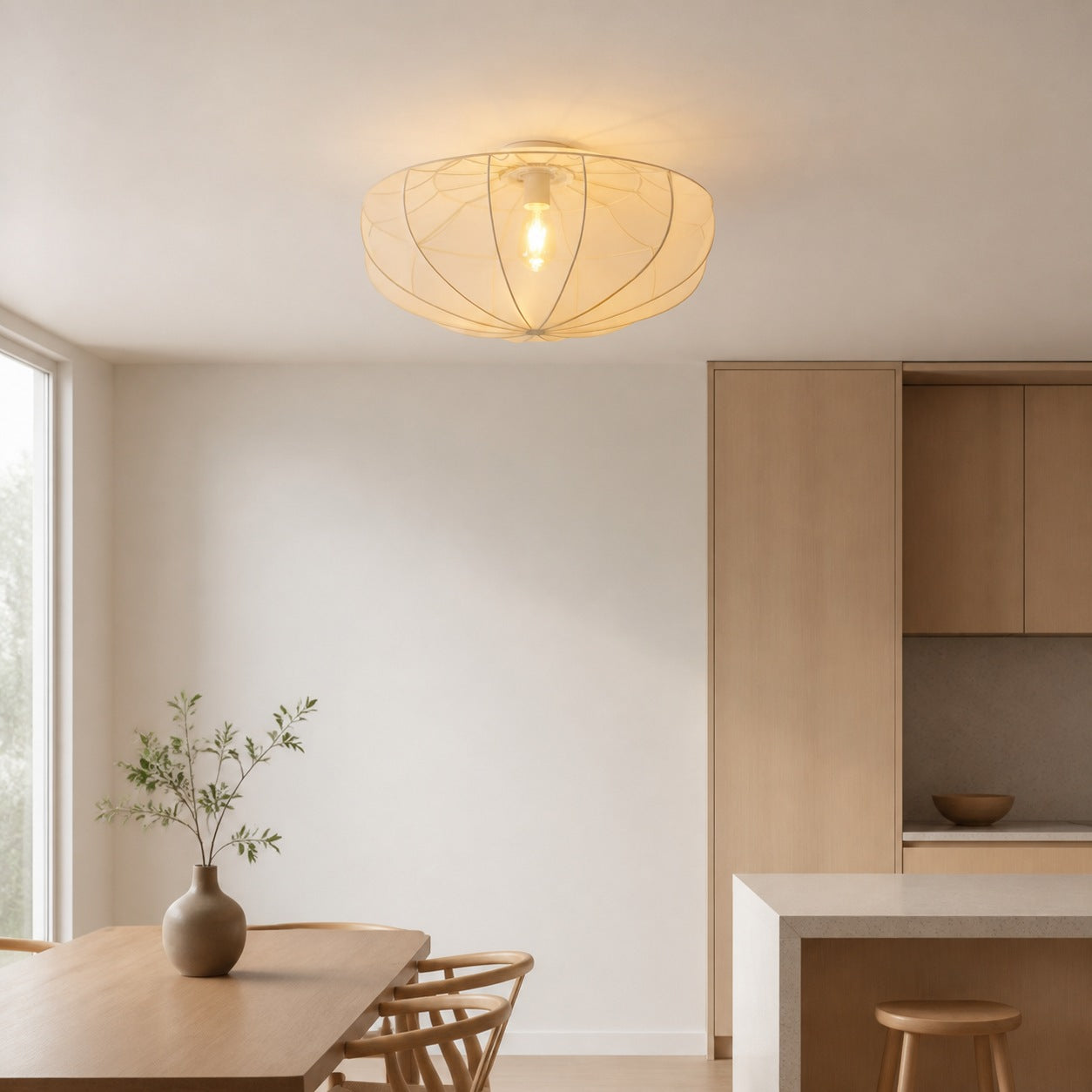 Lumifil Deckenleuchte mit drapiertem Netzgewebe – Boho-Stil-Lampe mit rustikalem, strukturiertem Schirm für Wohnzimmer oder Schlafzimmer